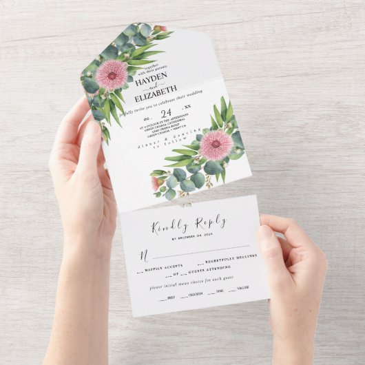 ユーカリ素朴アルインワンウェディング招待用品 オールインワン招待状 (貼ってはがせる)