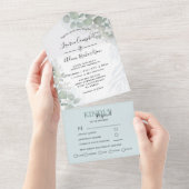 ユーカリ素朴カリの緑の水の色結婚の オールインワン招待状 (貼ってはがせる)