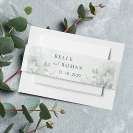 ユーカリ素朴カリの緑の水の色結婚の 招待状ベリーバンド