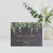 ユーカリ素朴カリの緑の結婚式の日付を保存 案内ポストカード (スタンド正面)