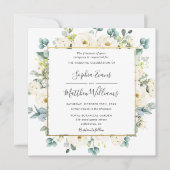 ユーカリ素朴カリアイボリーホワイトフローラ結婚ズ 招待状 (正面)