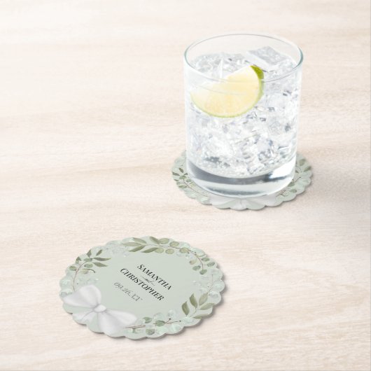 ユーカリ素朴カリリースセージグリーン結婚ズ紙 ペーパーコースター (インサイチュ)