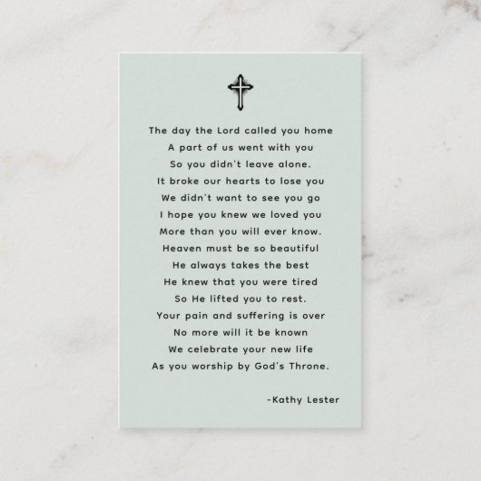 ユーカリ素朴カリ悔やみや弔慰祈りの言葉フォトカード 名刺 (裏面)