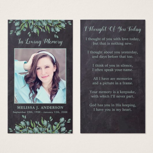 ユーカリ素朴カリ悔やみや弔慰葬儀祈りの言葉カード (正面&裏面)