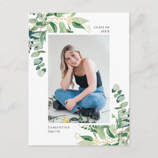 ユーカリ素朴カリ緑シンプル園の写真卒業 案内ポストカード (正面)