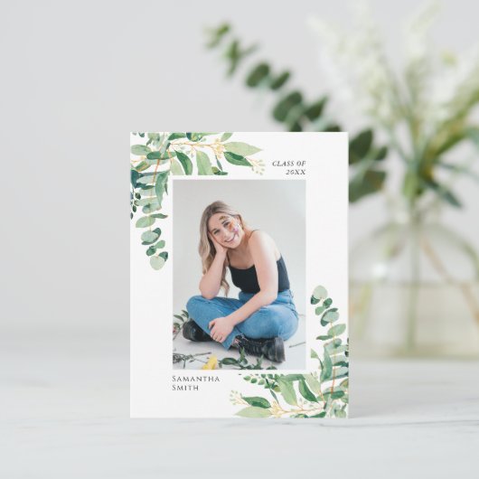 ユーカリ素朴カリ緑シンプル園の写真卒業 案内ポストカード (スタンド正面)