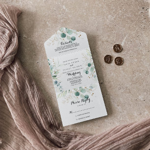 ユーカリ素朴カリ金ゴールドフローラ結婚ズ オールインワン招待状