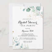 ユーカリ素朴カリ金ゴールドブライダルシャワー茶パーティー 招待状 (正面)