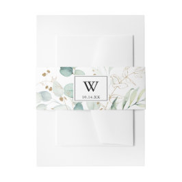 ユーカリ素朴カリ金ゴールドモノグラム結婚式招待状 招待状ベリーバンド