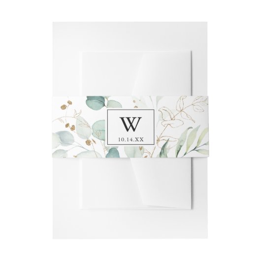 ユーカリ素朴カリ金ゴールドモノグラム結婚式招待状 招待状ベリーバンド (正面例)