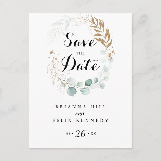 ユーカリ素朴カリ金ゴールド書道の日付を保存 ポストカード (正面)