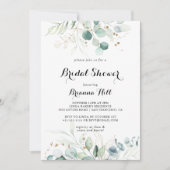 ユーカリ素朴カリ金ゴールド書道ブライダルシャワー 招待状 (正面)