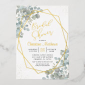 ユーカリ素朴カリ金ゴールド書道ブライダルシャワー 箔招待状 (正面)