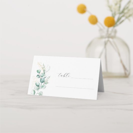 ユーカリ素朴グリーンリー結婚セージ プレイスカード (正面)