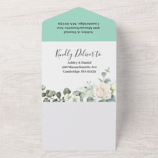 ユーカリ素朴グリー結婚ズ オールインワン招待状 (外側)