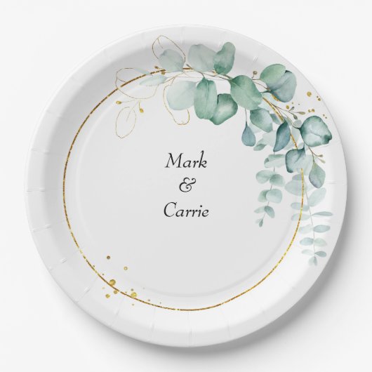 ユーカリ素朴グリー結婚ズ ペーパープレート (正面)