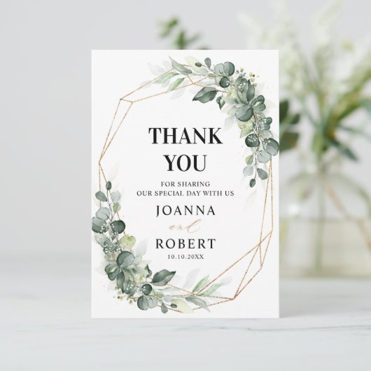 ユーカリ素朴グ幾何結婚物 サンキューカード (スタンド正面)