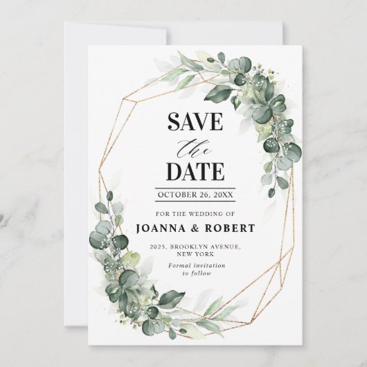 ユーカリ素朴グ幾何結婚物 セーブザデート (正面)