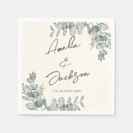 ユーカリ素朴サージグリーン結婚ズのナプキン スタンダードカクテルナプキン