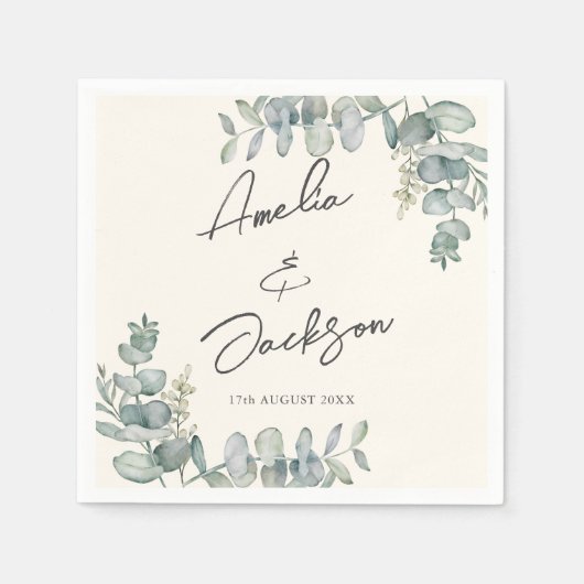 ユーカリ素朴サージグリーン結婚ズのナプキン スタンダードカクテルナプキン (正面)
