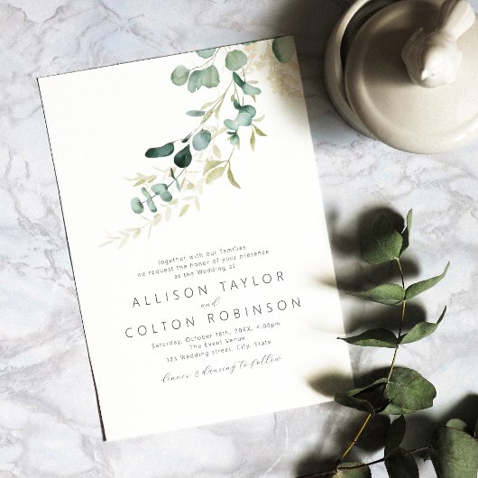 ユーカリ素朴ス・セージ・グリーン・ボホ結婚ー 招待状