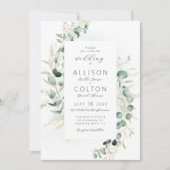 ユーカリ素朴ス・セージ・グリーン・ボホ結婚ー 招待状 (正面)