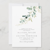 ユーカリ素朴ス・セージ・グリーン・ボホ結婚ー 招待状 (正面)
