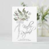 ユーカリ素朴ブーケに親切に応結婚える 出欠カード (スタンド正面)