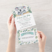 ユーカリ素朴プキュートコアラ熊ベビーシャワー オールインワン招待状 (貼ってはがせる)