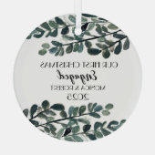 ユーカリ素朴プサケ初めてのクリスマス婚約した ガラスオーナメント (裏面)