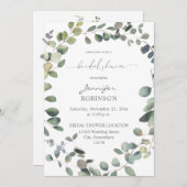 ユーカリ素朴プスグリーンリーデュオブライダルシャワー 招待状 (正面/裏面)