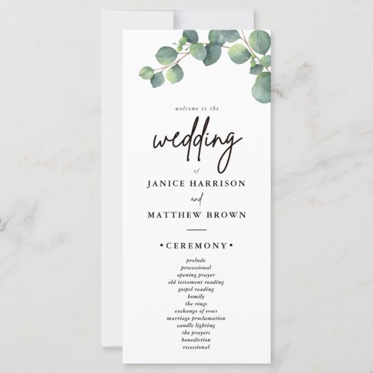 ユーカリ素朴プスグリーンリー結婚式 プログラム (正面)
