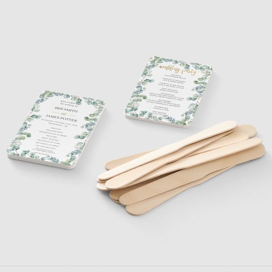 ユーカリ素朴プスグリーンリー結婚式 プログラム ハンドファン (組立なし)