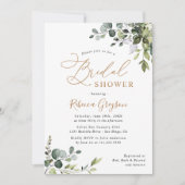 ユーカリ素朴プスグリーンリー金ゴールドブライダルシャワーインビ 招待状 (正面)