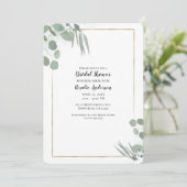 ユーカリ素朴プスグリーンリー&金ゴールドブライダルシャワー 招待状 (スタンド正面)