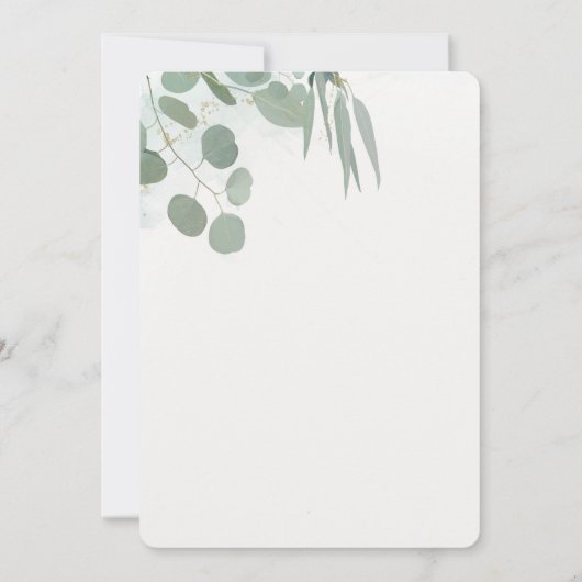 ユーカリ素朴プスグリーンリー&金ゴールドブライダルシャワー 招待状 (裏面)