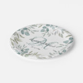 ユーカリ素朴プスセージ緑の水の色結婚の ペーパープレート (アングル)