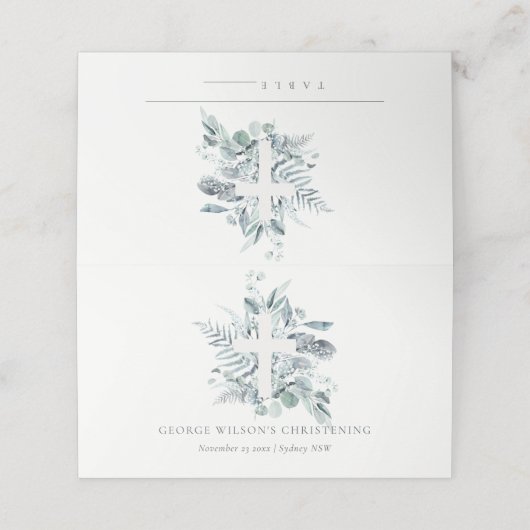 ユーカリ素朴プスファーンブロージクロス《キリスト教》洗礼式や命名式 プレイスカード (外部開封)