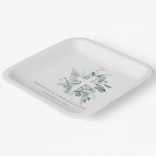 ユーカリ素朴プスファーンブロージクロス《キリスト教》洗礼式や命名式 ペーパープレート (傾斜あり)