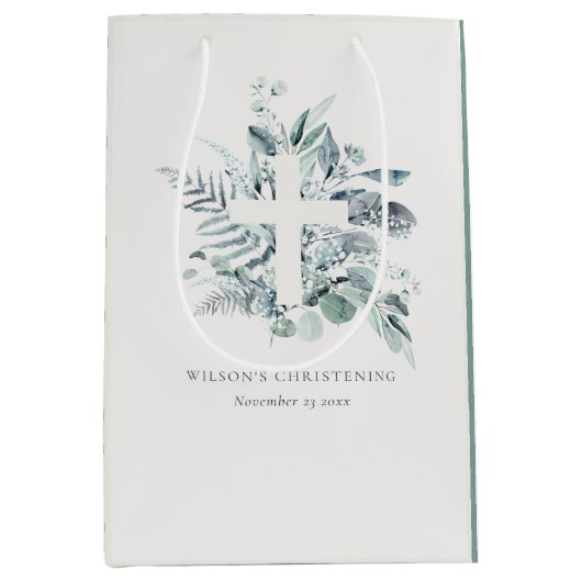 ユーカリ素朴プスファーンブロージクロス《キリスト教》洗礼式や命名式 ミディアムペーパーバッグ (正面)