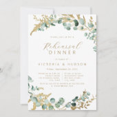 ユーカリ素朴プス金ゴールドの緑のリハーサル夕食 招待状 (正面)