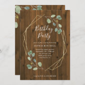 ユーカリ素朴プス | 金ゴールド幾何学誕生日パーティー 招待状 (正面/裏面)