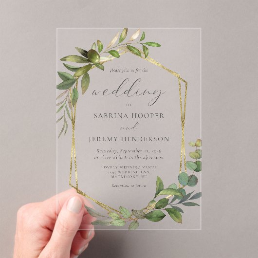 ユーカリ素朴プタスオリーブ金ゴールドフレ結婚ーム アクリル招待状 (インサイチュ (ポータブル))