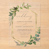 ユーカリ素朴プタスオリーブ金ゴールドフレ結婚ーム アクリル招待状 (正面)