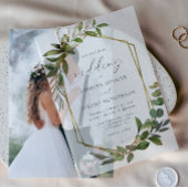 ユーカリ素朴プタスオリーブ金ゴールドフレ結婚ーム ベラム紙招待状