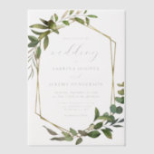 ユーカリ素朴プタスオリーブ金ゴールドフレ結婚ーム ベラム紙招待状 (正面)