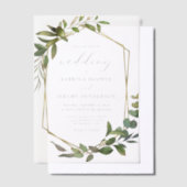 ユーカリ素朴プタスオリーブ金ゴールドフレ結婚ーム ベラム紙招待状 (オフセット)