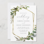 ユーカリ素朴プタスオリーブ金ゴールドフレ結婚ーム 招待状 (正面)