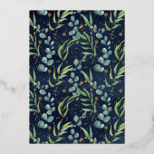 ユーカリ素朴プタスグリーンバプテスネイビーブルー金ゴールド 箔招待状 (裏面)