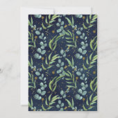 ユーカリ素朴プタスグリーンリー海軍ブルー金ゴールドバプテスマ 招待状 (裏面)